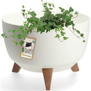 KADAX Verhoogde plantenpot, grote kunststof plantenbak met poten voor binnen en buiten, duurzame ronde plantenbak voor kamerplanten (33 cm, wit)
