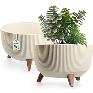Kadax - Bloempot - Crème - Kunststof - 40 cm Diameter - Met Drie Insteeksteunen