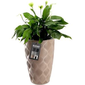 KADAX Bloempot met inzetstuk en handgrepen, plantenbak van kunststof in 5 maten, uv-bestendig, weerbestendig, hoog, met 3D-effect, beige, hoog