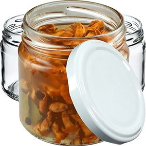 KADAX Kleine inmaakpotten, 200 ml, jampotten, diameter 66 mm, kleine potten voor honing en specerijen, luchtdichte potten, weckpotten, ronde potten (100 stuks, wit)