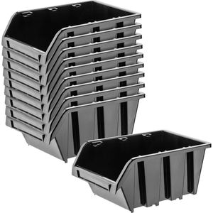 KADAX Workshop stapelkist, stapelbox van PP-kunststof, opbergbox in verschillende maten, opbergdozen voor gereedschapswand, opbergdoos, sorteerdoos (zwart, 10 stuks, 195 x 120 mm)