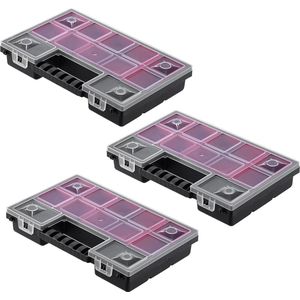 Organizer, gereedschapskist van kunststof - magazijn voor kleine onderdelen met transparant deksel - magazijn voor kleine onderdelen, assortimentsdoos - 28x18cm, 3 stuks KADAX