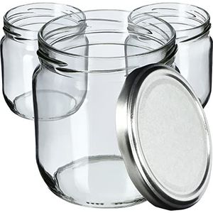 KADAX Jampotten, 425 ml, inmaakpotten met schroefdeksel, glazen met schroefsluiting, inmaakpotten, voorraadpotten voor jam, jam, honing (zilver/6 stuks)