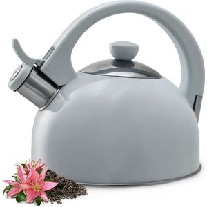 KADAX Wasserkessel, Kessel aus Edelstahl, 2.2L Flötenkessel, Wasserkocher für Induktion und Gasherd, Teekessel, Emaillekessel, Retro Kessel mit Pfeife (Rote Blumen