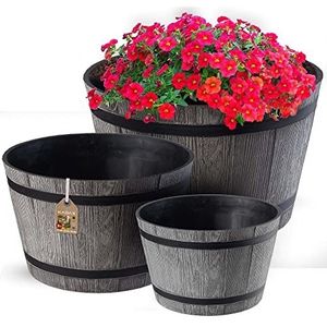 KADAX Bloempot, plastic bloemenbak, ronde plantenbak, voor binnen en buiten, plantenbak voor bloemen, huis, tuin, balkon, terras, weerbestendig (Set van 3) 23 cm, 30 cm, 40 cm diameter, donkergrijs)