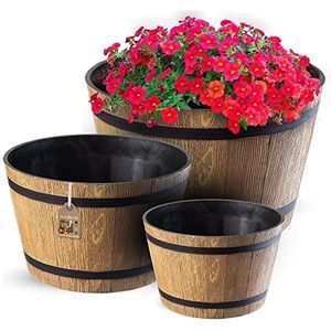 KADAX Bloempot, plastic bloemenbak, ronde plantenbak, voor binnen en buiten, plantenbak voor bloemen, huis, tuin, balkon, terras, weerbestendig (Set van 3) 23 cm, 30 cm, 40 cm diameter, beige)