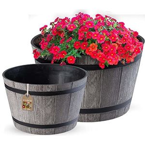 KADAX Bloempot, plastic bloemenbak, ronde plantenbak, voor binnen en buiten, plantenbak voor bloemen, huis, tuin, balkon, terras, weerbestendig (Set van 2) 30 cm, 40 cm diameter, donkergrijs)