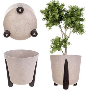 KADAX Bloempot van kunststof, 4 kleuren, plantenbak met onderzetter, plantenpotten, plantenpot met gesneden patroon, kunststof bloempotten, ronde bloempot (diameter 55 cm, donkerbruin
