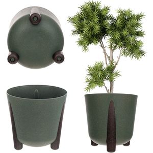 KADAX Bloempot van kunststof, 4 kleuren, plantenbak met onderzetter, plantenpotten, plantenpot met gesneden patroon, kunststof bloempotten, ronde bloempot (diameter 46 cm, antraciet
