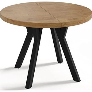 WFL GROUP Designer Ronde uittrekbare eettafel - loftstijl, industrieel, ruimtebesparend - zwarte poten - 100 tot 200 cm - voor 6-8 personen - gemaakt in EU - eiken Lancelot - 150 cm