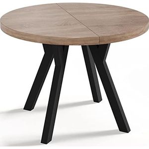 WFL GROUP Designer Ronde uittrekbare eettafel - loftstijl, industrieel, ruimtebesparend - zwarte poten - 100 tot 200 cm - voor 6-8 personen - gemaakt in EU - Sonoma eiken - 150 cm