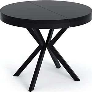 WFL GROUP Ronde uittrekbare eettafel - Loft Style tafel met metalen poten - 90 tot 170 cm - industriële vierkante tafel voor de woonkamer - compact - 90 cm - zwart
