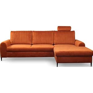 Hoekbank slaapbank met bedlade - sofa bank hoekbank met slaapfunctie bedfunctie L-vorm met poef - rechts - oranje