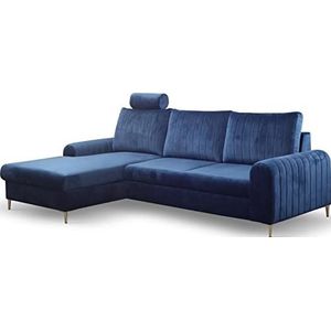 Hoekbank slaapbank met bedlade - sofa bank hoekbank met slaapfunctie bedfunctie L-vorm met poef - links - donkerblauw