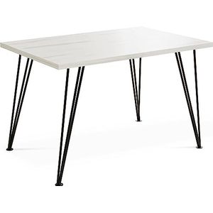 WFL GROUP Rechthoekige uittrekbare eettafel 120 140 160 cm - loftstijl tafel met zwarte metalen poten - 120 tot 220 cm - industriële glamour tafel voor woonkamer - 120 x 80 cm - wit marmer