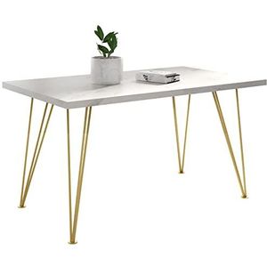 Rechthoekig uittrekbare gouden eettafel - Loft Style tafel met metalen poten - 120 tot 220 cm - industriële glamour tafel voor woonkamer - wit marmer - 120 cm