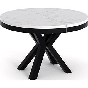 WFL GROUP Ronde uitschuifbare eettafel wit - tafel in loftstijl met metalen poten - industriële tafel voor woonkamer - Spacesaver - wit marmer - zwart - 120 cm