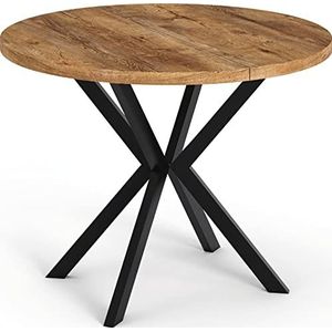 WFL GROUP Ronde uittrekbare eettafel, tafel in loft-stijl met metalen poten, 100 tot 180 cm, industriële vierkante tafel voor woonkamer, ruimtebesparend, Lefkas eik, 100 cm