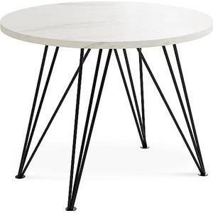 WFL GROUP Ronde uittrekbare eettafel - Loft Style tafel met metalen poten - 100 tot 180 cm - industriële ronde tafel voor woonkamer - Spacesaver - wit marmer - 100 cm