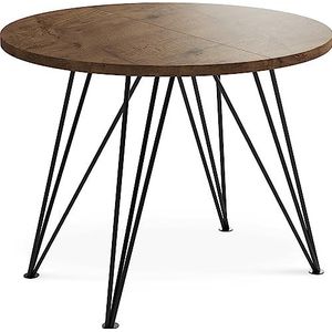 WFL GROUP Ronde uittrekbare eettafel, tafel in loft-stijl met metalen poten, 100 tot 180 cm, industriële ronde tafel voor woonkamer, ruimtebesparend, 100 cm, Lefkas eik