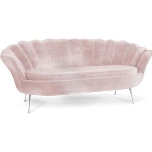 WFL GROUP Fluwelen schelpbank met gouden of zilveren metalen poten, zachte 3-zitsbank voor woonkamer, elegante gestoffeerde sofa schelpvorm, zachte cloud-set, zilveren poten, roze