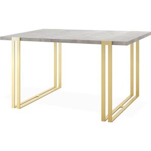 WFL GROUP Uittrekbare eettafel - grote tafel in loftstijl met gouden metalen poten 120 tot 220 cm - industriële tafel voor de woonkamer - Spacesaver - beton grijs - 120 x 80 cm