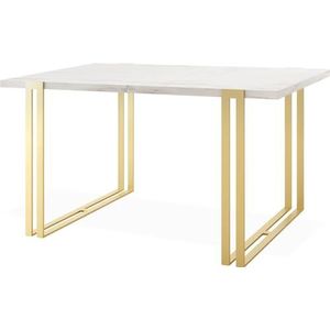 Uittrekbare eettafel - grote tafel in loftstijl met gouden metalen poten 120 tot 220 cm - industriële tafel voor de woonkamer - Spacesaver - wit marmer - 120 x 80 cm