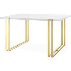 WFL GROUP Uittrekbare eettafel - grote tafel in loftstijl met gouden metalen poten 140 tot 240 cm - industriële tafel voor de woonkamer - Spacesaver - wit - 140 x 80 cm