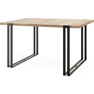 Uittrekbare eettafel - grote tafel in loftstijl met zwarte metalen poten 140 tot 240 cm - industriële tafel voor de woonkamer - Spacesaver - Sonoma eiken - 140 x 80 cm