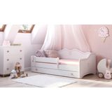 Kinderbed - roze wit - met lade - 160x80 cm - incl. matras