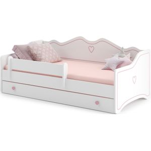 Kinderbed - 160x80cm - met matras & lade - roze wit