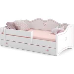 Kinderbed wit EM (eenpersoonsbed, grijze handgrepen met afbeelding)