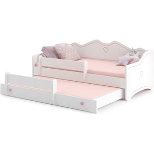 Kinderbed - met matras & lade - 160x80cm - roze wit