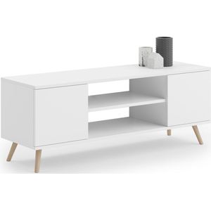 TV-meubel - houten poten - wit - 155x40x50 cm