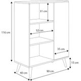 Boekenkast - 90x40x116 cm - houten poten - wit