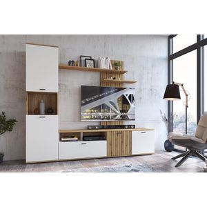 ROSSA WANDMEUBEL TV meubel woonkamer meubel 235 x 190 x 40 cm, bruin / wit