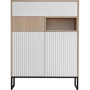 Dressoir - Ladekast - Zoe 2D2S - Lades - Planken - Metalen poten - Visgraat - Wit - Naturel - 100 cm