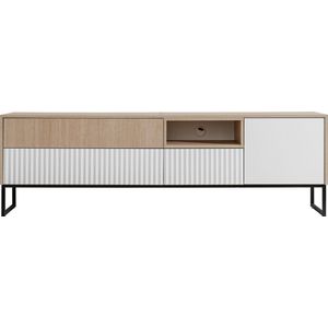 TV-meubel - Zoe 1D2K1S - Lade - Planken - Metalen poten - Visgraat - Wit - Naturel - 197 cm