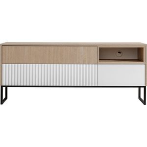TV meubel - Zoe 2K1S - Lade - Planken - Metalen poten - Visgraat - Wit - Naturel - 148 cm
