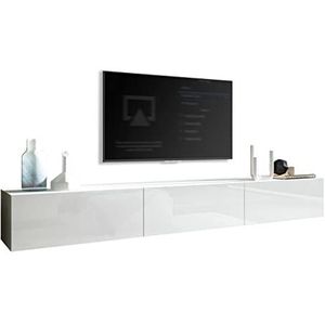 Moderne woonwand, volledig hoogglans, tv-meubel, 270 cm, lage kast, hangkast, wit, acryl, glans, gamingtafel, decoratie, hangplank, wandkast, moderne woonkamermeubels