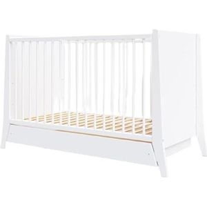 Happy Babies Bed met rooster, 3 kleuren, zonder matras 10 cm, schuim, wit, 4-delig, 120 x 60 cm (wit, zonder matras) kinderbed voor meisjes en jongens (Białe)