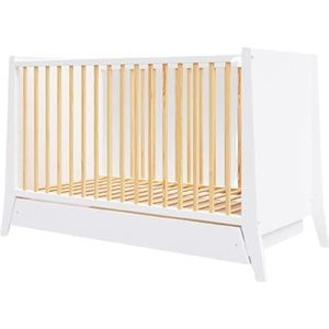 Happy Babies Bed met rooster, 3 kleuren, zonder matras 10 cm, schuim, wit, 4-delig, 120 x 60 cm (wit, zonder matras) kinderbed voor meisjes en jongens (Sosna - Białe)