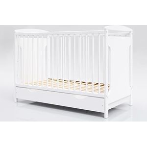 Happy Babies Bed met rooster, 3 kleuren, zonder matras 10 cm, schuim, wit, 4-delig, 120 x 60 cm (wit, zonder matras) kinderbed voor meisjes en jongens - MIA (met lade)