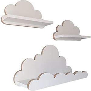 Set van 3 wandplanken wolken. Planken voor kinderkamer en babykamer van hout in Scandinavische stijl. Wit