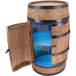 CREATIVE COOPER Wijnrek hout met deur met LED RGB - Alcoholkast flessenrek hout - Houten vat - Vat Meubels - Wijnstandaard - Wijnbar - Barbar met deur - Minibar 80 cm hoog (wengé)