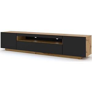 BIM Furniture Aura, Lowboard, tv-kast, 200 cm, hangend of staand universeel onderkast televisiekast, tv-meubel, dressoir, hifi-tafel, hangend (Artisan eiken en zwarte mat zonder LED)