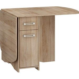 BIM Furniture Uittrektafel HOMI Mini 10 160 x 80 x 75 cm klaptafel keukentafel eettafel ovale tafel met kast en laden (Sonoma eiken)