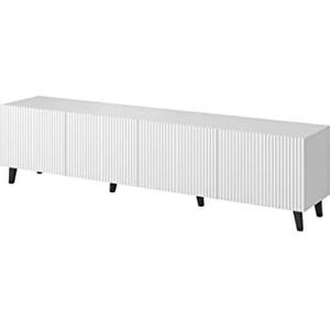 BIM Furniture TV-kast PAFOS 200 cm met gefreesde voorkant hoogwaardig MDF lage kast kast TV tafel dressoir commode Hi-Fi tafel televisietafel Scandinavische poten (wit)