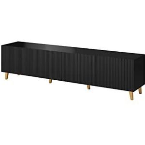 BIM Furniture Pafos TV-kast, 200 cm, met gefreesde voorkant, hoogwaardig MDF, lowboard, kast, tv-tafel, dressoir, hifi televisietafel, Scandinavische poten (zwart)