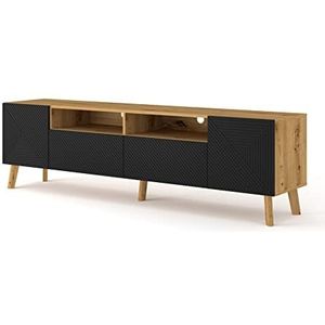 Lowboard LUXI 195 cm eiken Artisan, fronten zwart mat gefreesd MDF, poten van massief hout, sideboard highboard tv-tafel commoder
